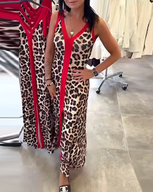 Kjole Ermeløs Elegant Leopardmønster Kontrast