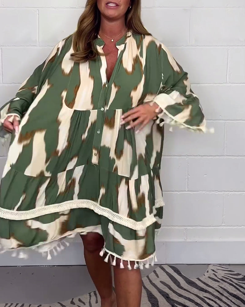 Uformell kjole med frynser med vintage print