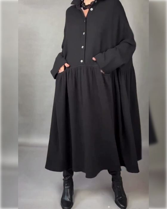 Oversized A-Formet Kjole Med Slagkrage Og Knapper