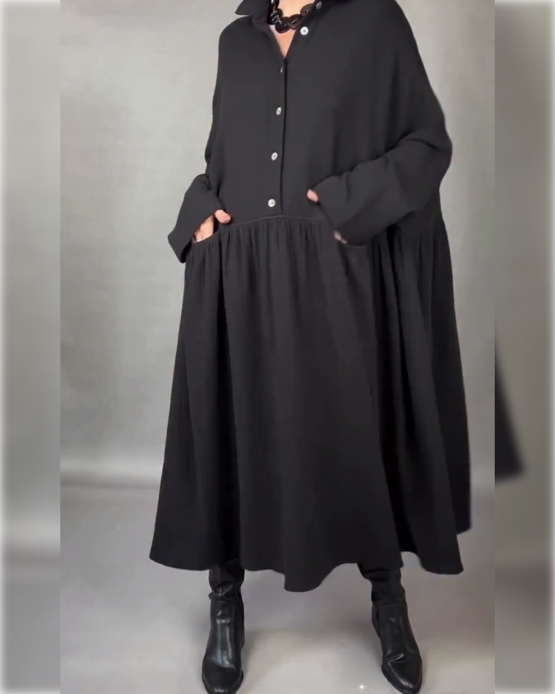 Oversized A-Formet Kjole Med Slagkrage Og Knapper