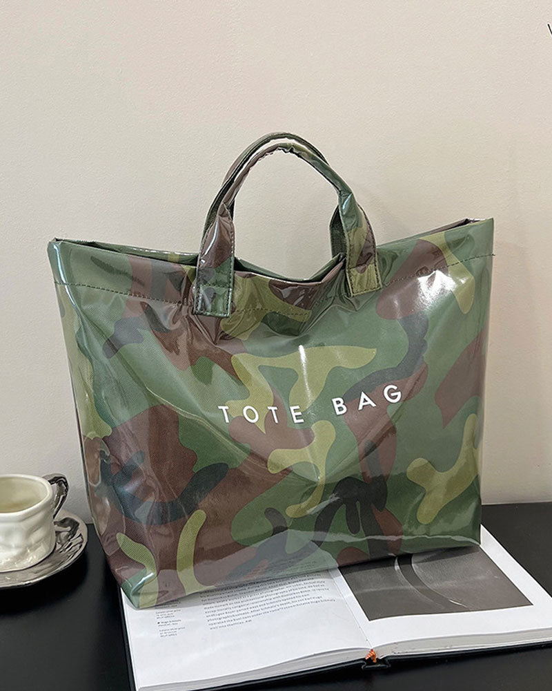 Tote Bag Dame Kamouflasje Og Bladtrykk