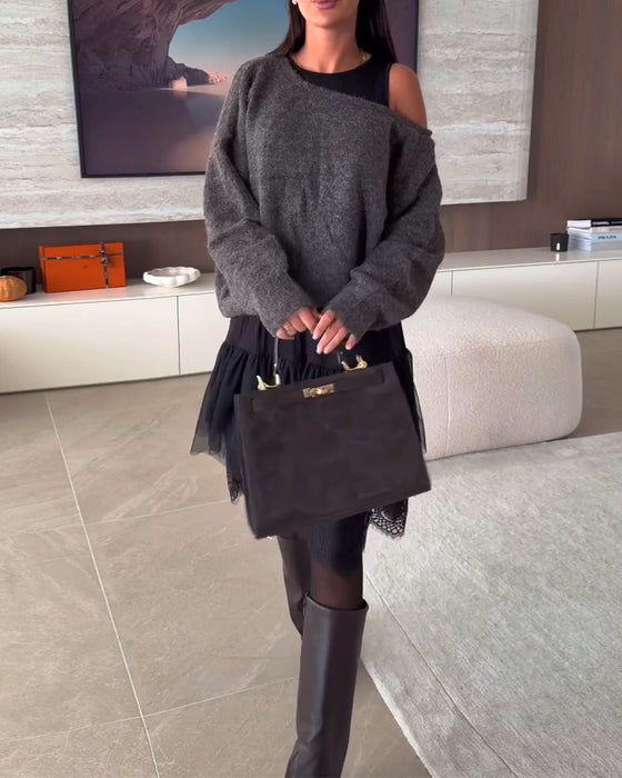 Avskåret Løstsittende Genser & Kniplingskant Kjole