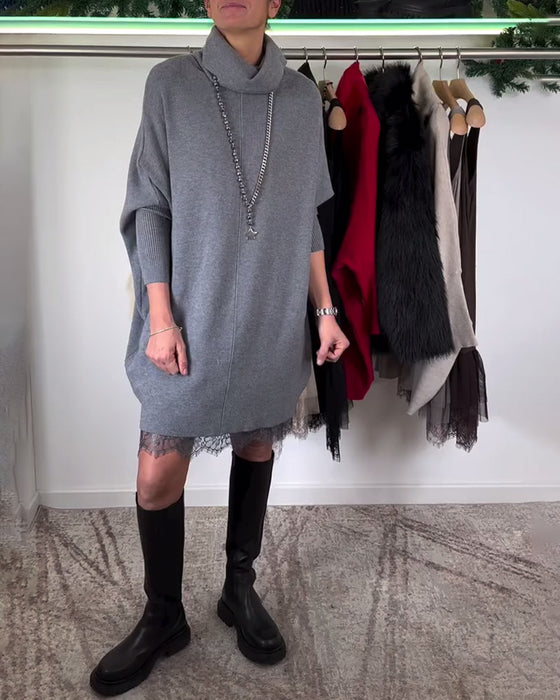 Stropper Blonder Mesh Kjole Drakt Høy Krage Flagermuserm