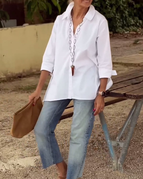 Langermet Casualskjorte Med Jakkeslag