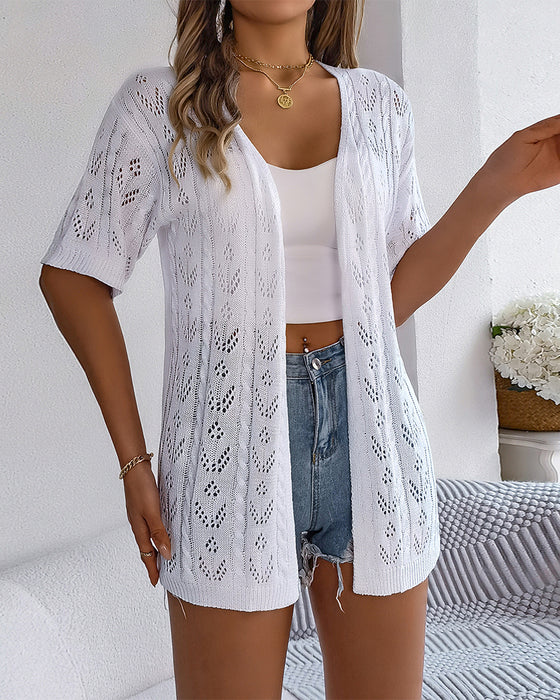 Ensfarget hul kortermet elegant cardigan