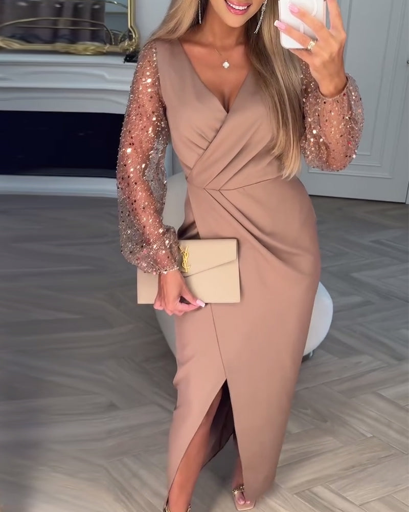 Paillettermed Elegant Splitt Kjole