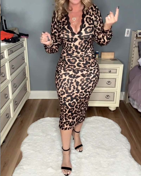 Kjole sexy leopard blonder v-hals