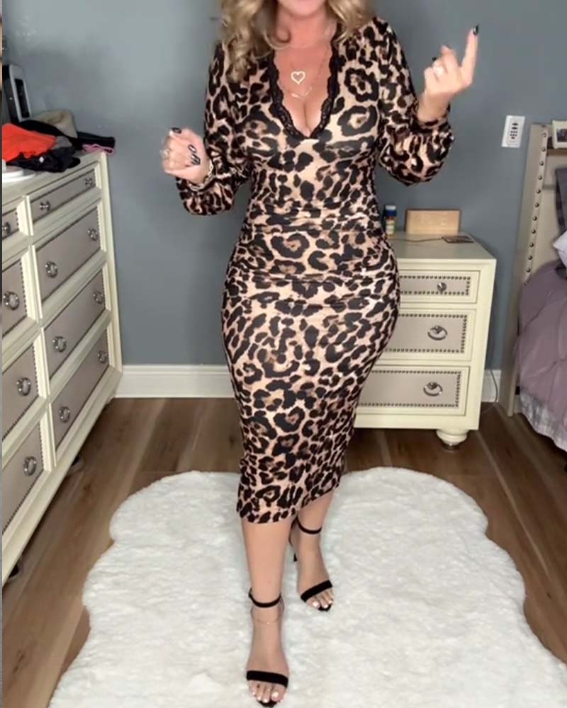 Kjole sexy leopard blonder v-hals