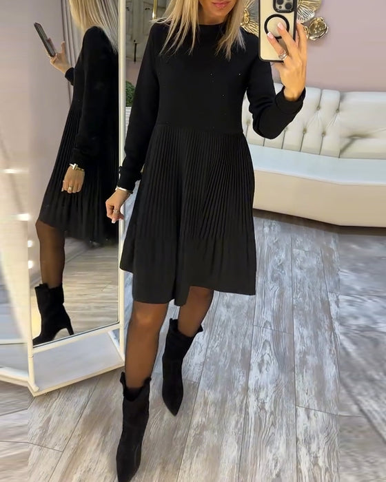 Plissert Kjole Langermet Rhinestone