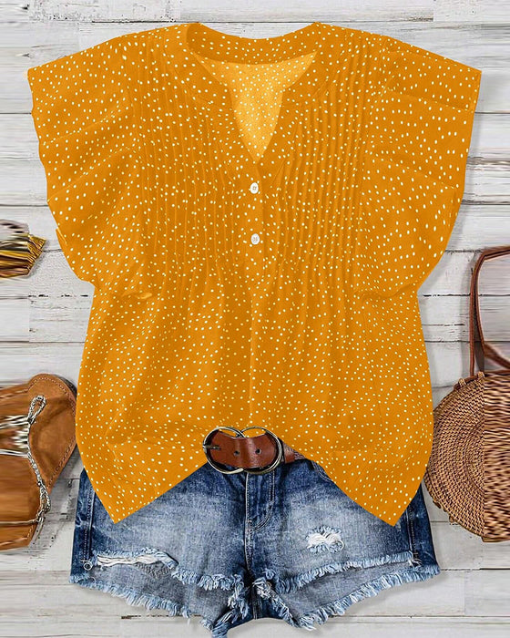 Bluse Volangerm V-Hals Prikkete