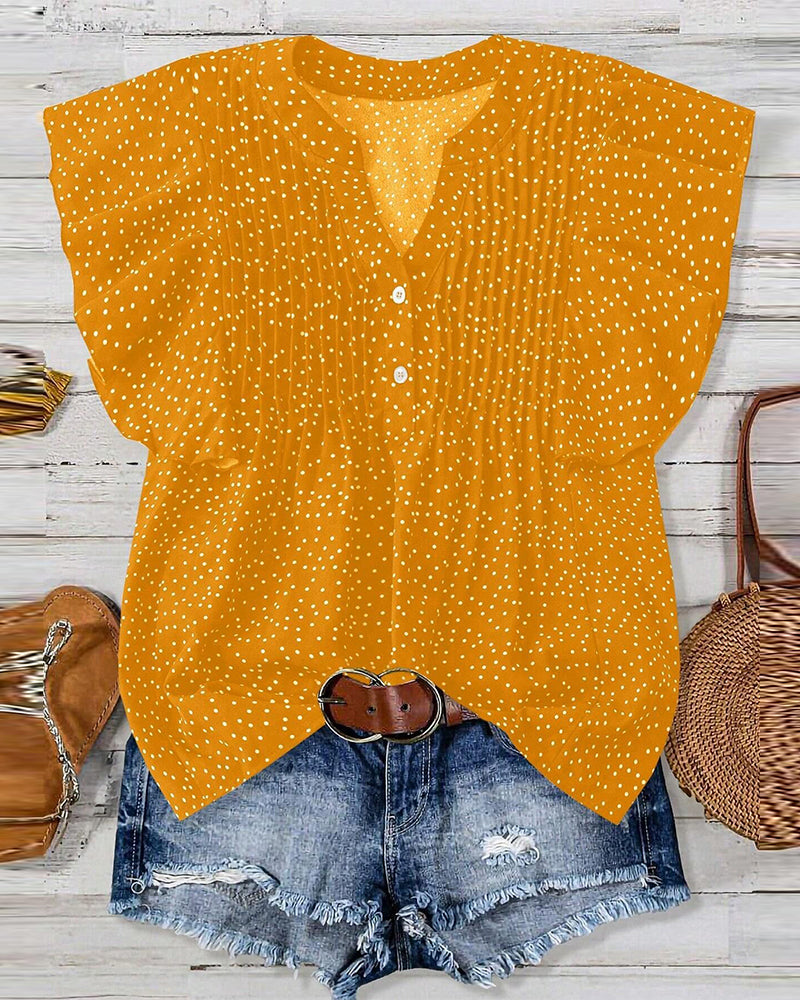 Bluse Volangerm V-Hals Prikkete