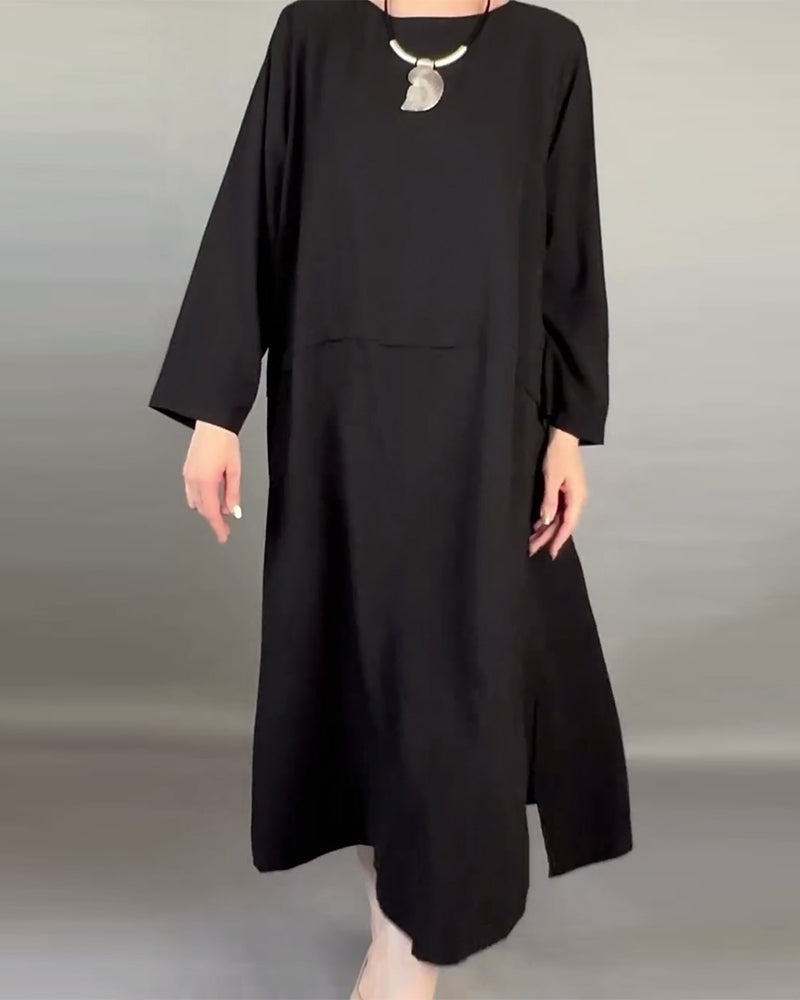 Plus Size Løs Kjole Med Knapper I Ensfarge