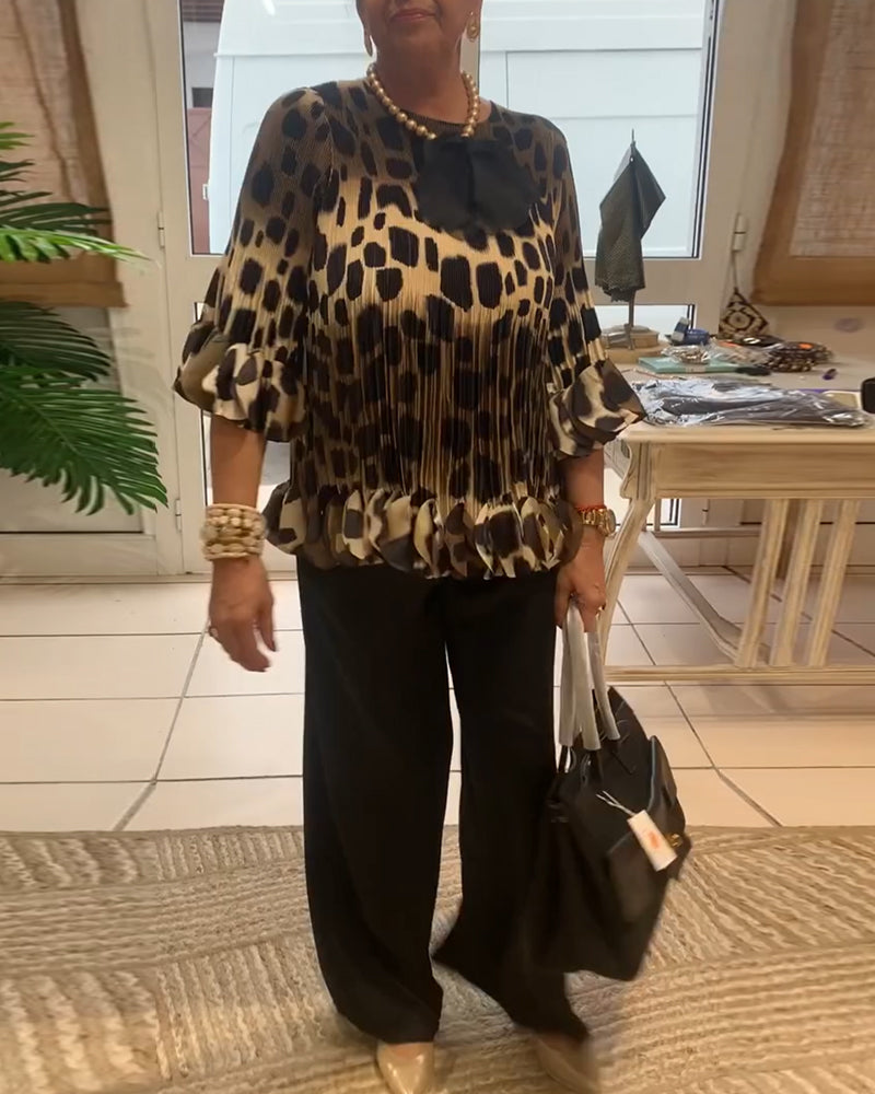Bluse Trendy Leopardprint Plissert