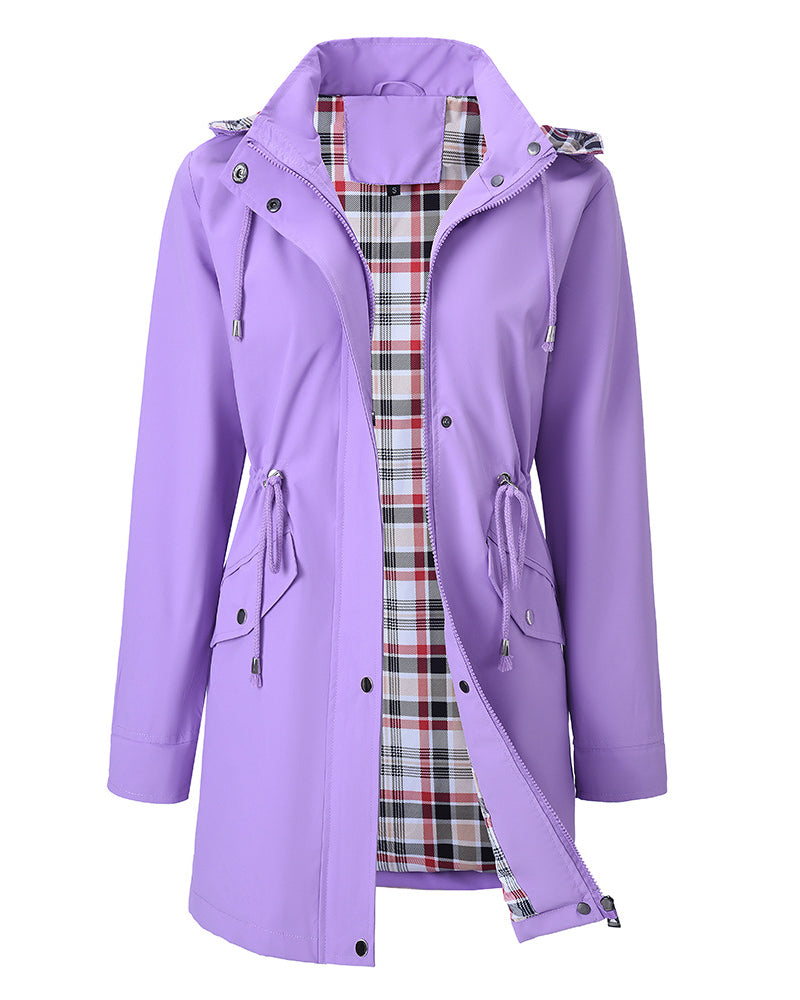 Dame Lang Vanntett Trenchcoat Med Hette