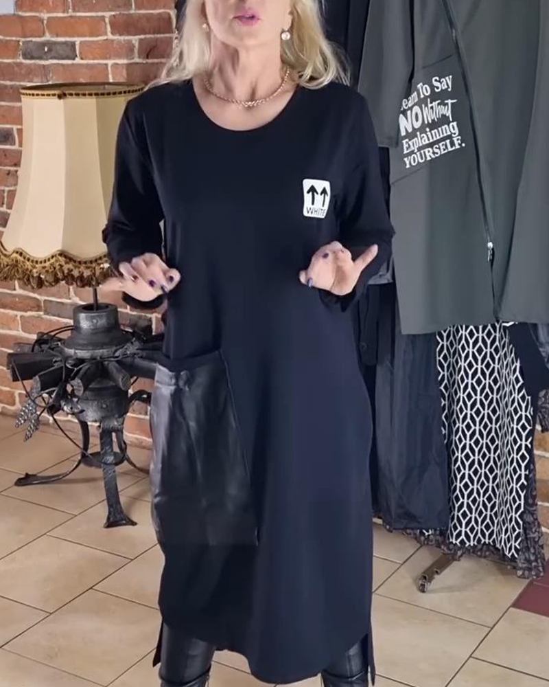 Kjole Løs Plussstørrelse Pu-Paneler