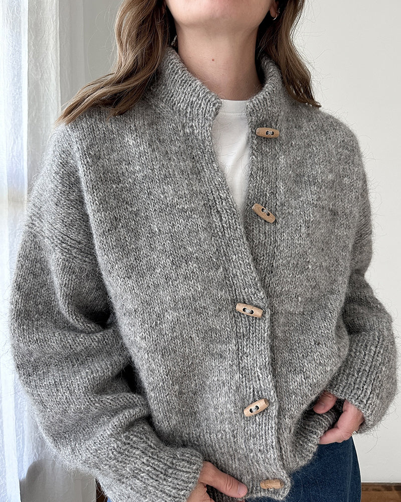 Stativ krage hornknapp ensfarget cardigan