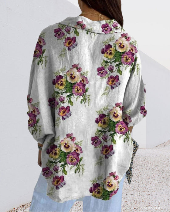 Uformell skjorte med tre kvart ermer med blomstertrykk
