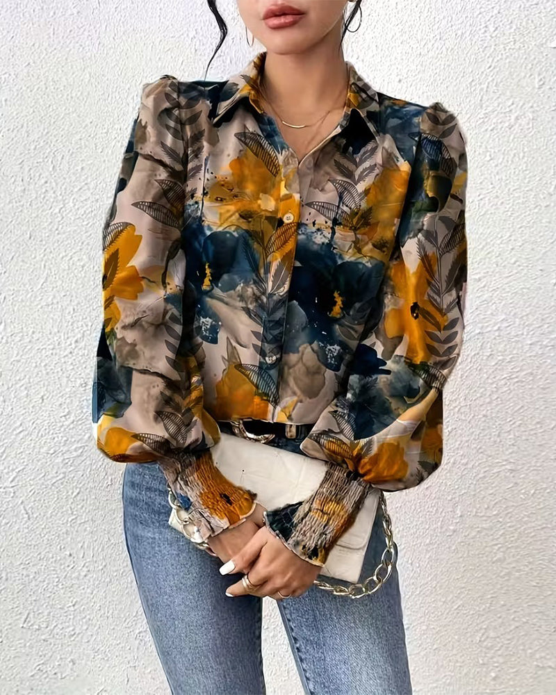 Bluse Rynket Langermet Trykt