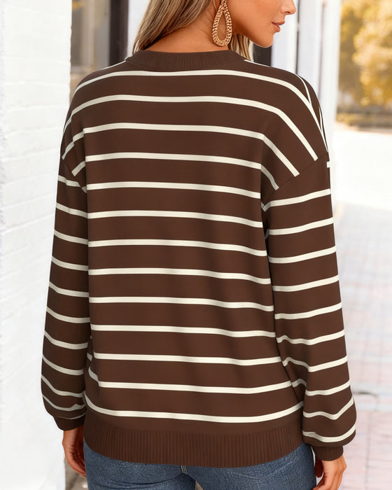 Stripet Løs Ribbet Sweatshirt