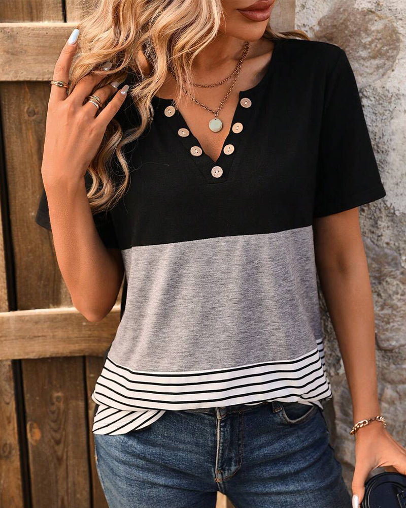 T-Shirt Casual Stripet Kontrastfarge