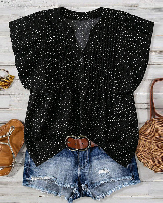 Bluse Volangerm V-Hals Prikkete