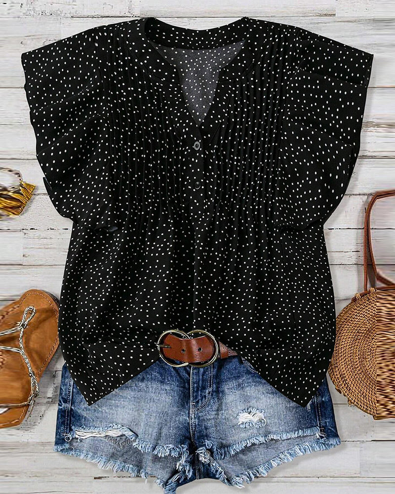 Bluse Volangerm V-Hals Prikkete