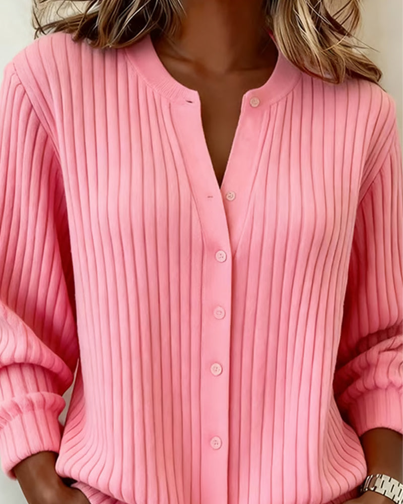 Helfarget Langermet Genser Med Rund Hals