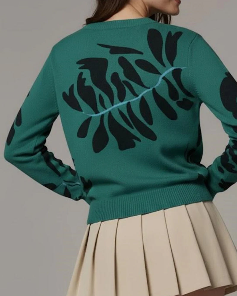 Kvinne Strikket Top Med Fargeblokkdesign, Heklet Strikking, Lange Armer, Rundkrage, Løs Passform, Boho Vintage Stil Och Bomullstoff