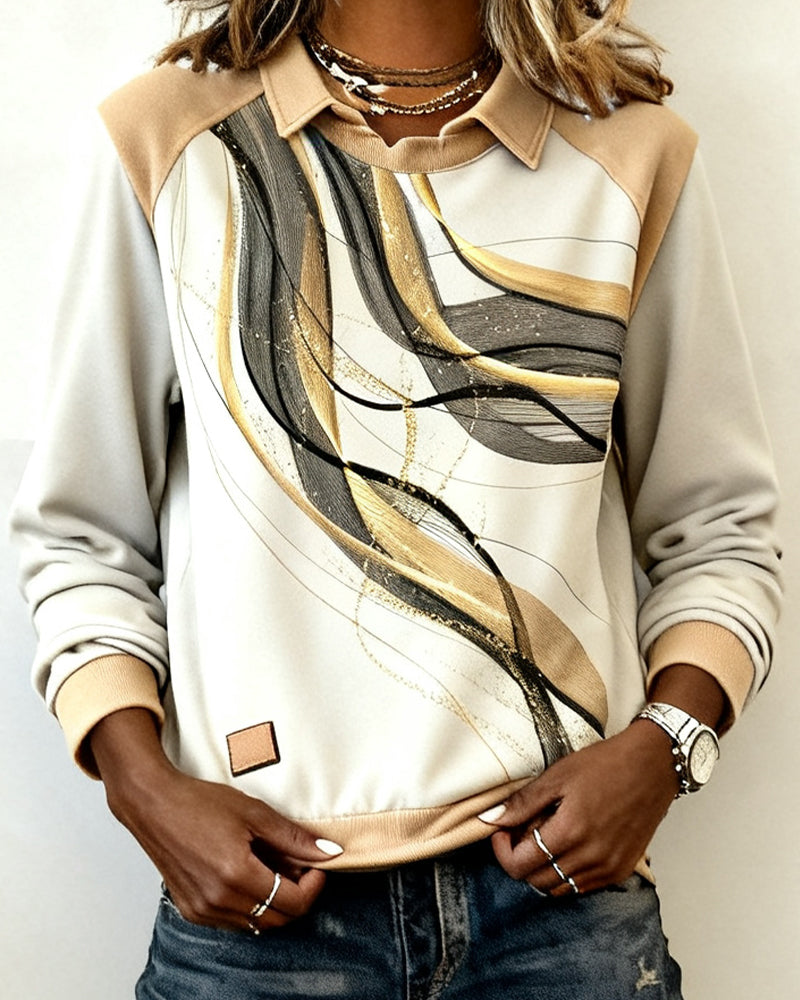 Langermet Trykket Sweatshirt Med Revers