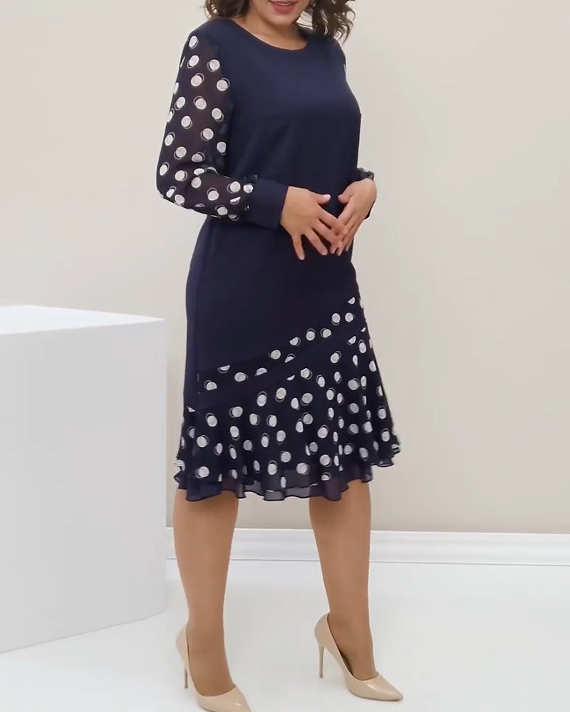 Kjole Rund Hals Lange Ermer Polka Dot