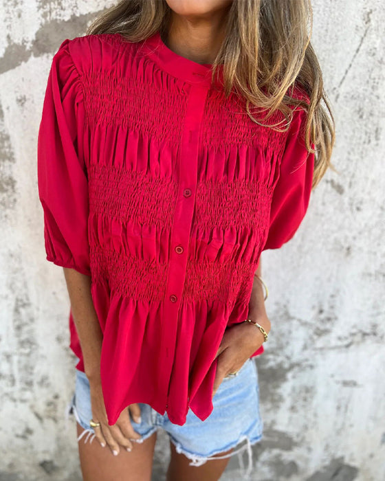 Bluse Casual Mote Kort Erme Enfarget