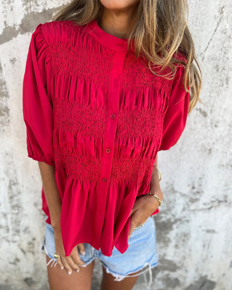 Bluse Casual Mote Kort Erme Enfarget