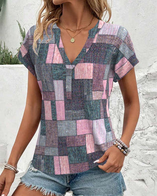 Bluse Uformell Rutete V-hals