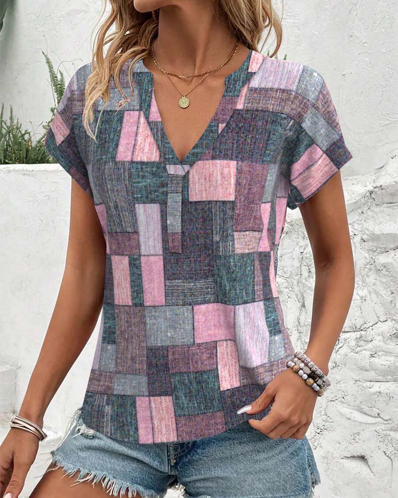 Bluse Uformell Rutete V-hals