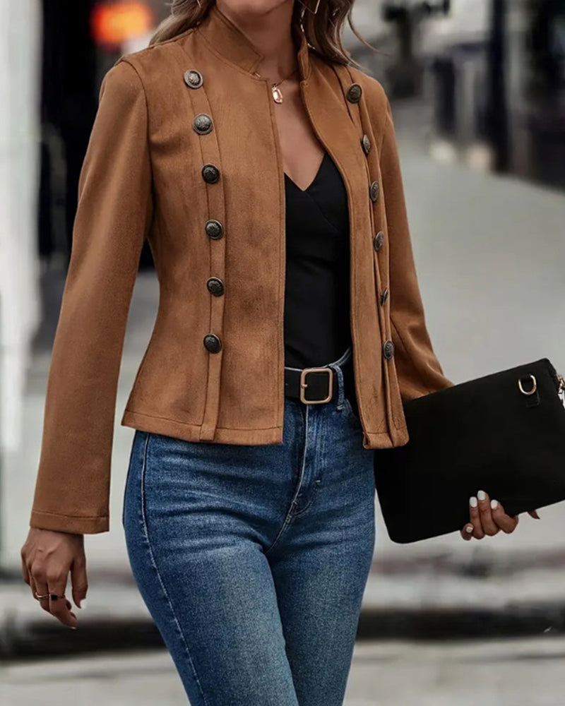 Stilig dobbeltspent ensfarget jakke