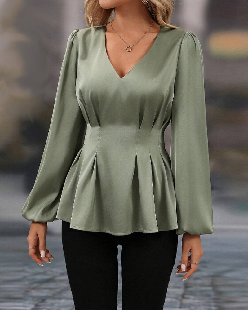 Bluse V-hals Puffermet Midje