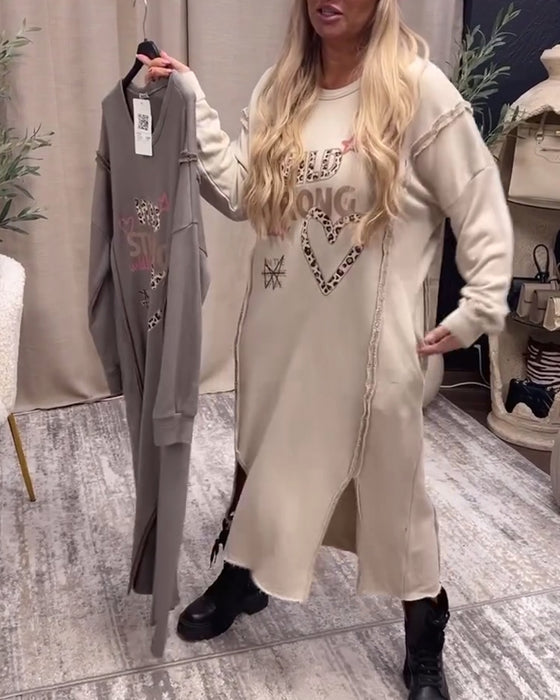 Løs kjole med lange ermer