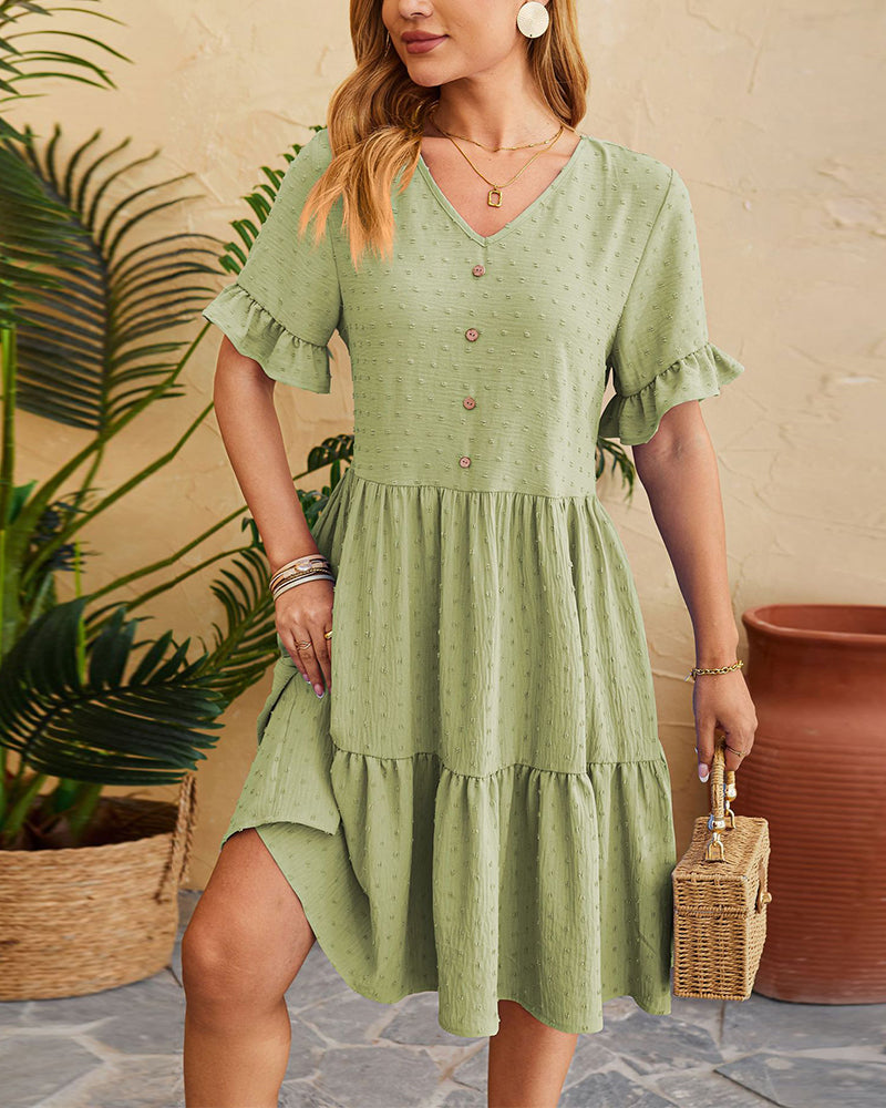 Elegant A-linjekjole med volang med knapper