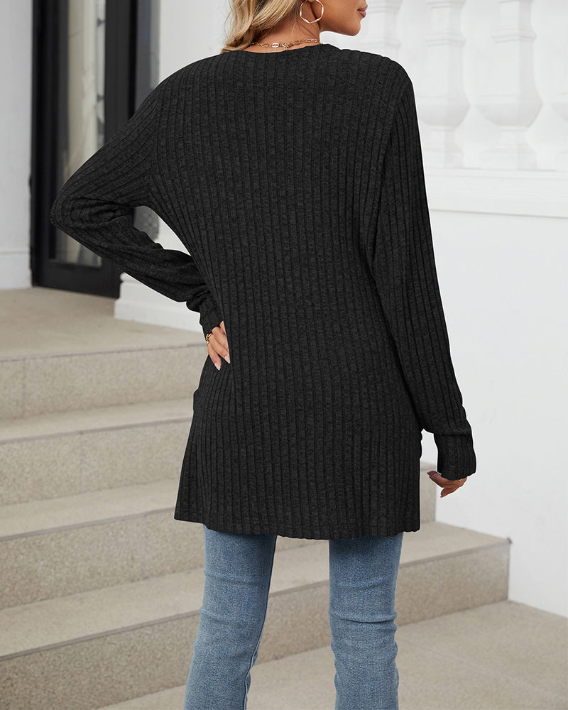 Uformell ensfarget cardigan med lang ermet lomme