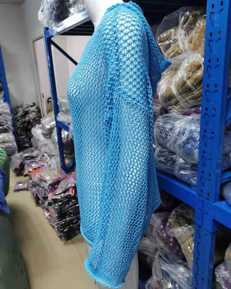 Dametopper Heklet Hullete Med Hette Langermet