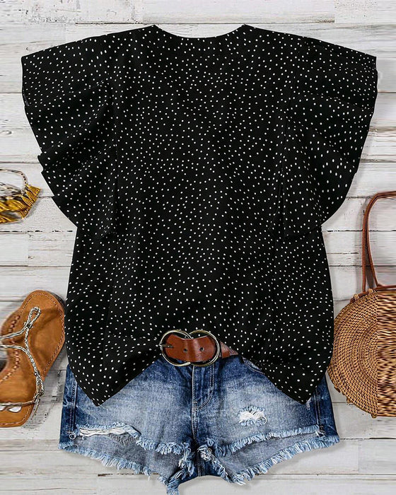 Bluse Volangerm V-Hals Prikkete