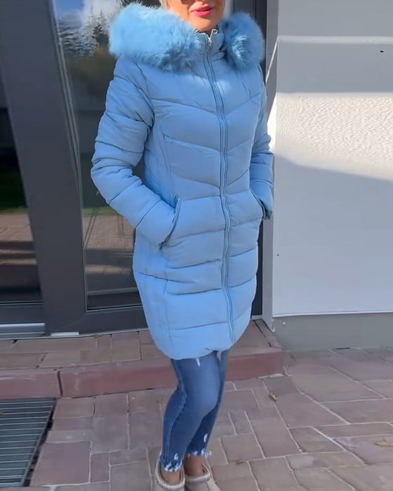 Uformell ensfarget polstret jakke med glidelåslomme