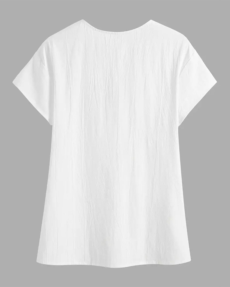 Bluse Krage Ensfarget Knapp Kortermet