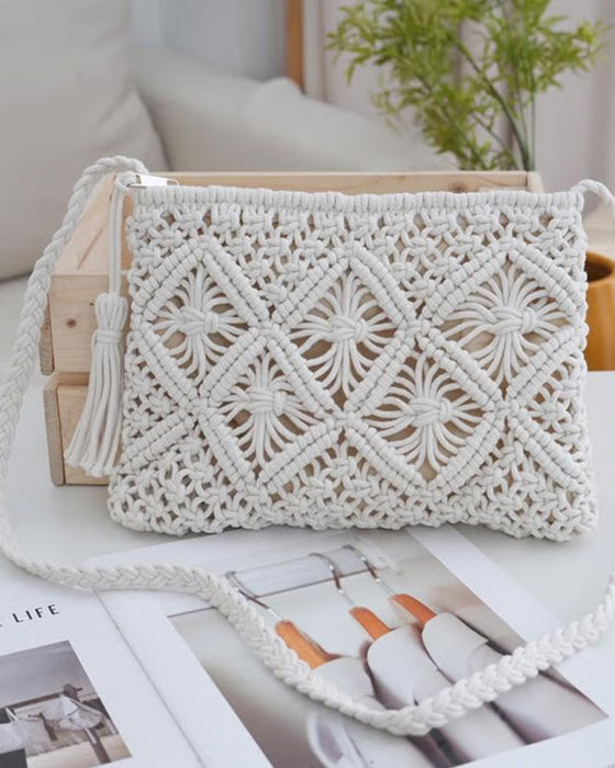 đLynsalgâĄMinimalistisk Dusk Dameclutch â Retro HĂ„ndveske i Bomullstau Sommerferie Boho Strandveske