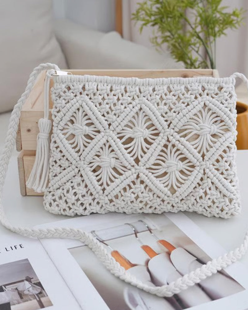 🏆Lynsalg⚡Minimalistisk Dusk Dameclutch – Retro Håndveske i Bomullstau Sommerferie Boho Strandveske