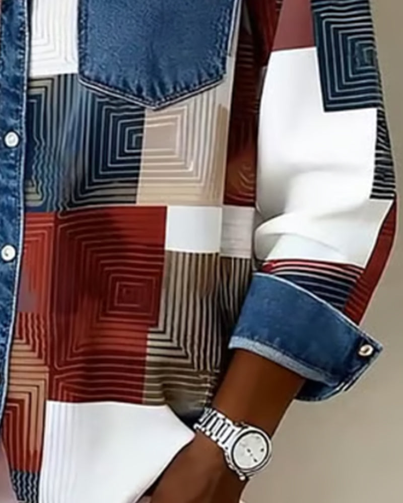 Fargeblokk Skjorte Moteriktig Krage