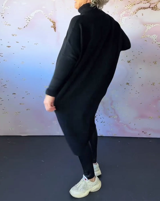 Uformell ensfarget langermet genser med høy krage