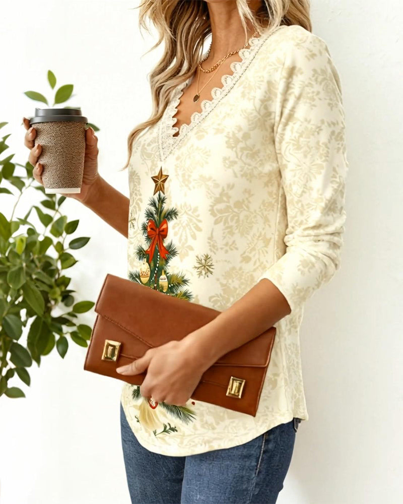 Topp Med V-Utringning Og Juletretrykk