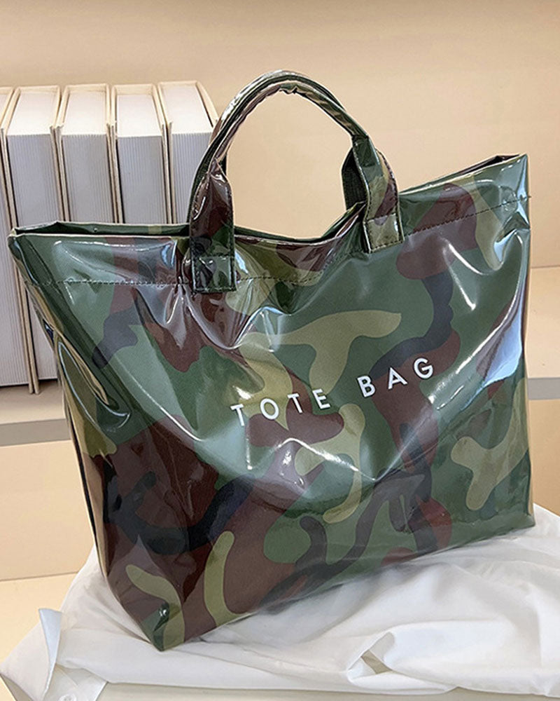 Tote Bag Dame Kamouflasje Og Bladtrykk