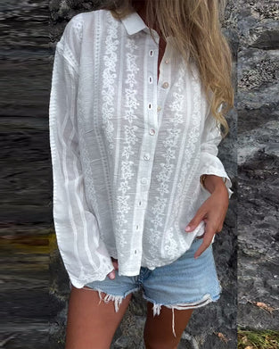 Skjorte Brodert Hulldesign Polo Krage Uformell